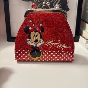 Disney Red Glitter Minnie Mouse Kiss-Lock Coin Purse